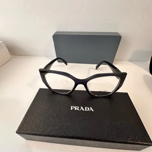 💯- New- Authentic Prada PR18WV 08Q101 Eyeglasses Dark Blue Crystal Cat E…
